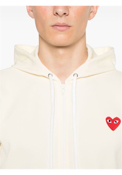 zipped red emblem hoodie unisex ivory COMME DES GARÇONS PLAY | AX-T172-0513